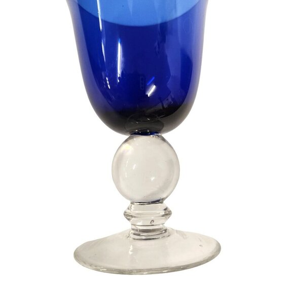 Cobalt Blue Glass Goblet With Clear Ball Stem Blue Fluted Wine Goblet - Picture 2 of 6